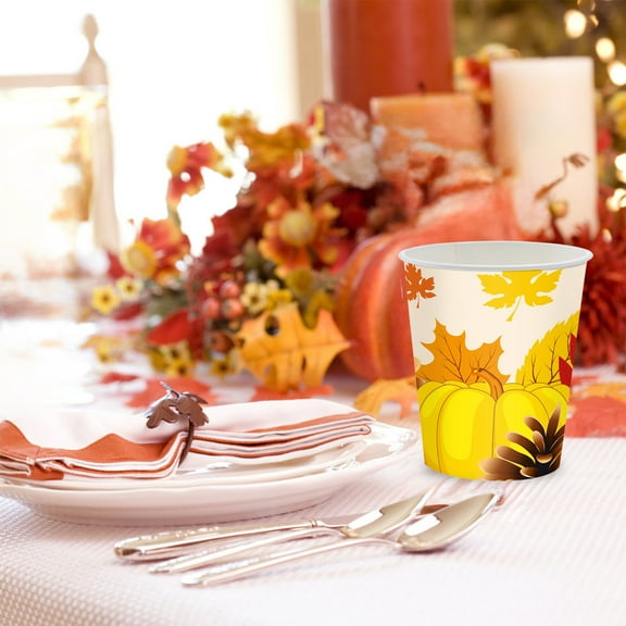 Tyidzon 20Pcs Fall Thanksgiving Disposable Paper Cups Pumpkin Maple Leaves Drinking Cups for Hot Cold Beverages Autumn Harvest Party Dinner Supplies
