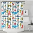 thumbnail image 3 of Cartoon Shark Christmas Party Curtain 72x84in, Waterproof Polyester with Holiday Sea Scene and 12 Hooks, Festive Fun Marine Theme for Kids Bathroom or Gift Idea, 3 of 5