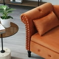 thumbnail image 4 of 60" Storage Chaise Lounge with 1 Pillow, Multifunctional Velvet Button Tufted Long Lounger with Nailhead Trimmed and Solid Wood Legs, Sleeper Lounge Sofa for Apartment Living Room Office, Orange, 4 of 5