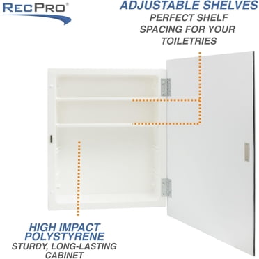 RV Bathroom Medicine Cabinet | 16” W x 22” H | Two Shelves | Frameless ...