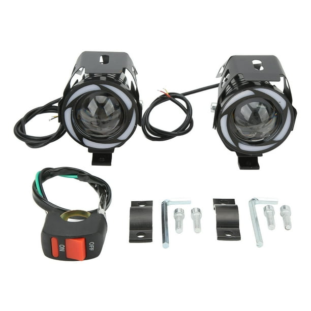 2 focos LED para motocicleta, 1 interruptor, 2 soportes, 4 tornillos, 2 llaves hexagonales