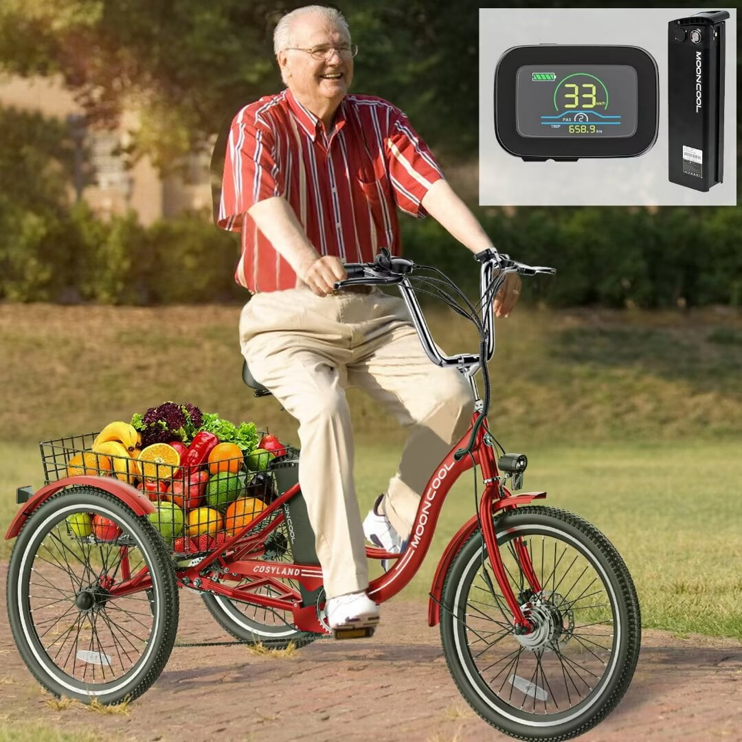 Docred 24'' Adult Electric Tricycles 3 Wheel Electric Bike, 15.5 mph 350W Electric Trikes for Seniors，7-Speed & 4 Adjustable Riding Modes Electric Tricycle with 36V Removable Lithium Battery