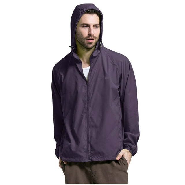 Men's Casual Jackets Lightweight Windproof Raincoat Hooded Outdoor for Hiking and Cycling with Packable Design