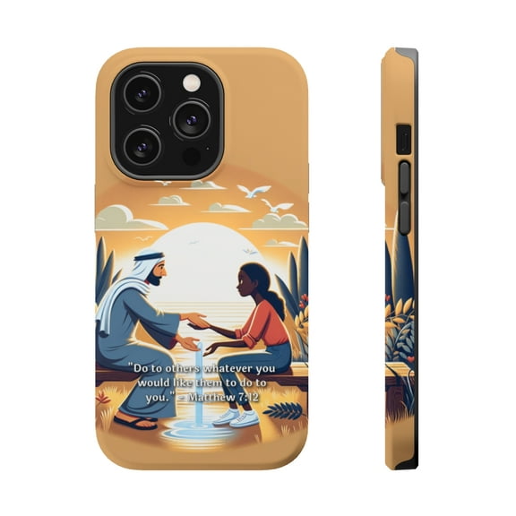 DistinctInk Tough Case for Apple iPhone 14 Pro MAX (6.7" Screen), Compatible with MagSafe Charging - "Do Unto Others: Matthew 7:12 - The Golden Rule"