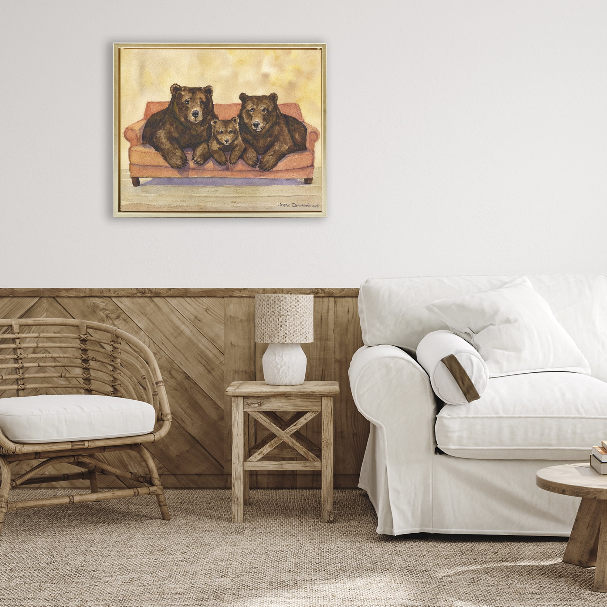 Stupell Industries Bear Family Trio Gold Framed Floater Canvas Wall Art, design by George Dyachenko