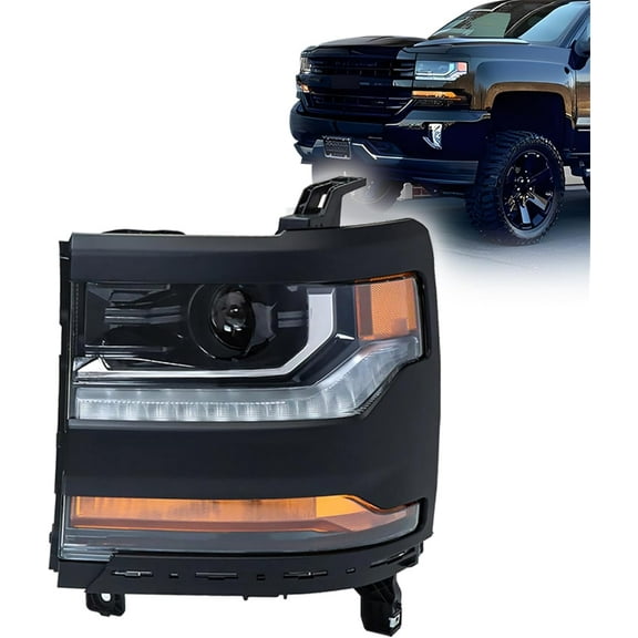 Waltyotur Headlight Assembly Replacement for Silverado 2016 2017 2018 1500 Black Housing HID Headlamp Left Side Replacement for 84388631 GM2502451