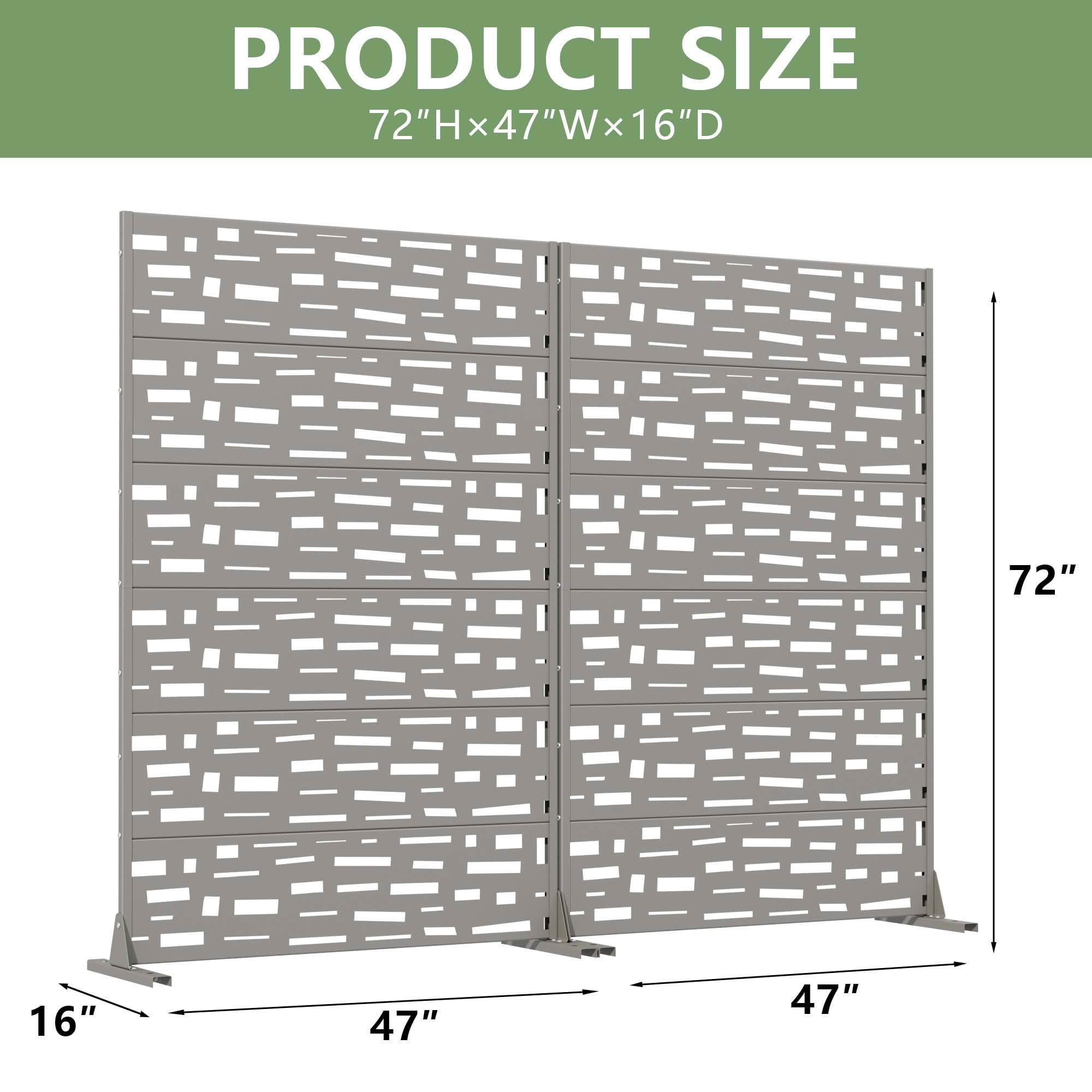MAYEERTY 72X47" Metal Outdoor Gray Privacy Screen for Backyard & Garden, 6 Piece Set, Double‑sided Installation