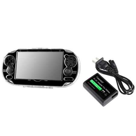 Insten Plastic Crystal Case + Wall Charger For Sony PlayStation Vita (2-in-1 Accessory Bundle)