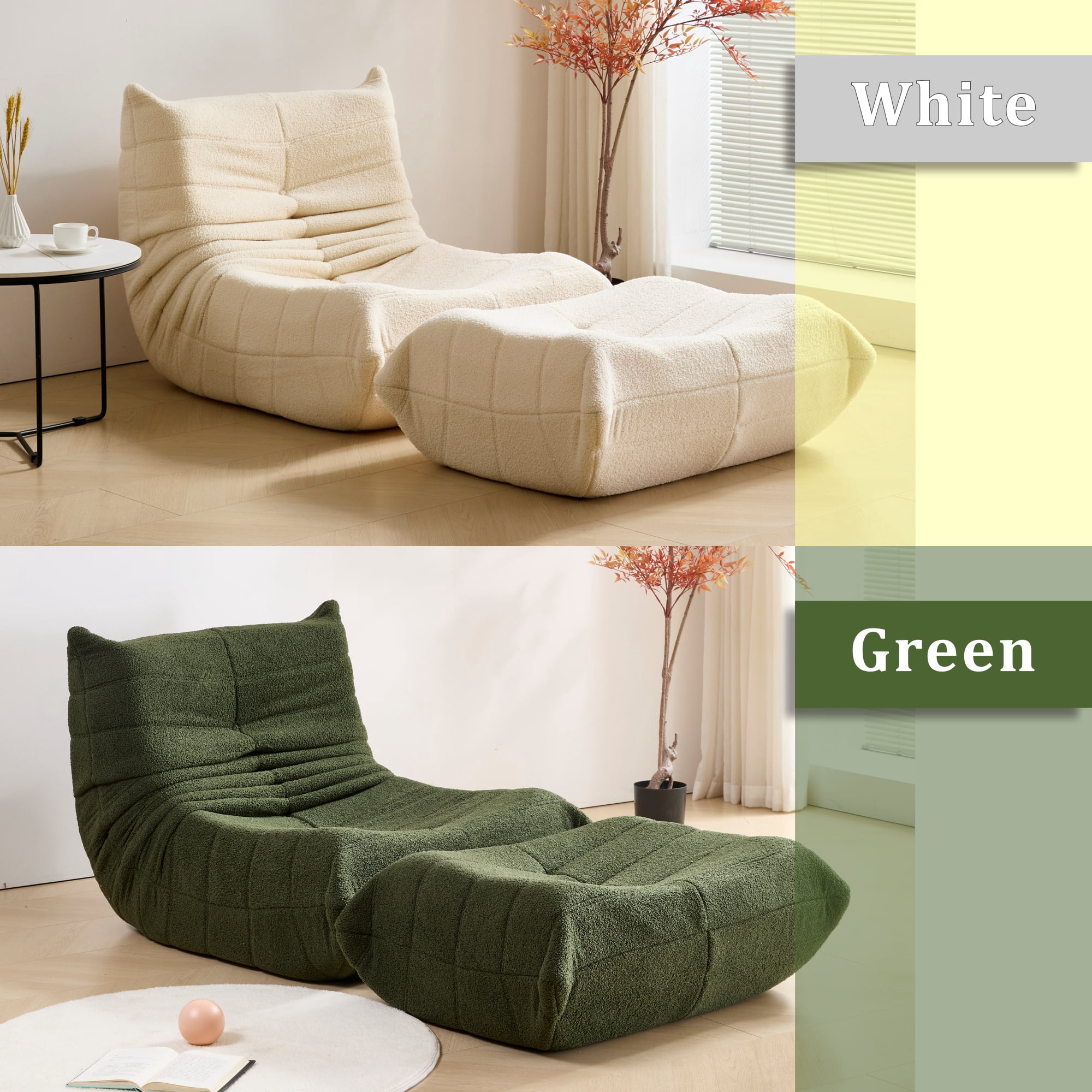 Evita High Density Memory Foam Lounge Chair for Living Room Bedroom Office (White-Single Chair with Ottoman)
