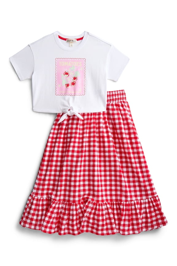 Girls' Graphic Tie Front Tee and Maxi Skirt Set, 2-Piece, Sizes 4-19