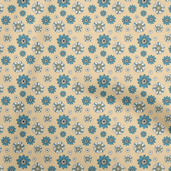 oneOone Viscose Chiffon Light Beige Fabric Floral Retro Sewing Material Print Fabric By The Yard 42 Inch Wide