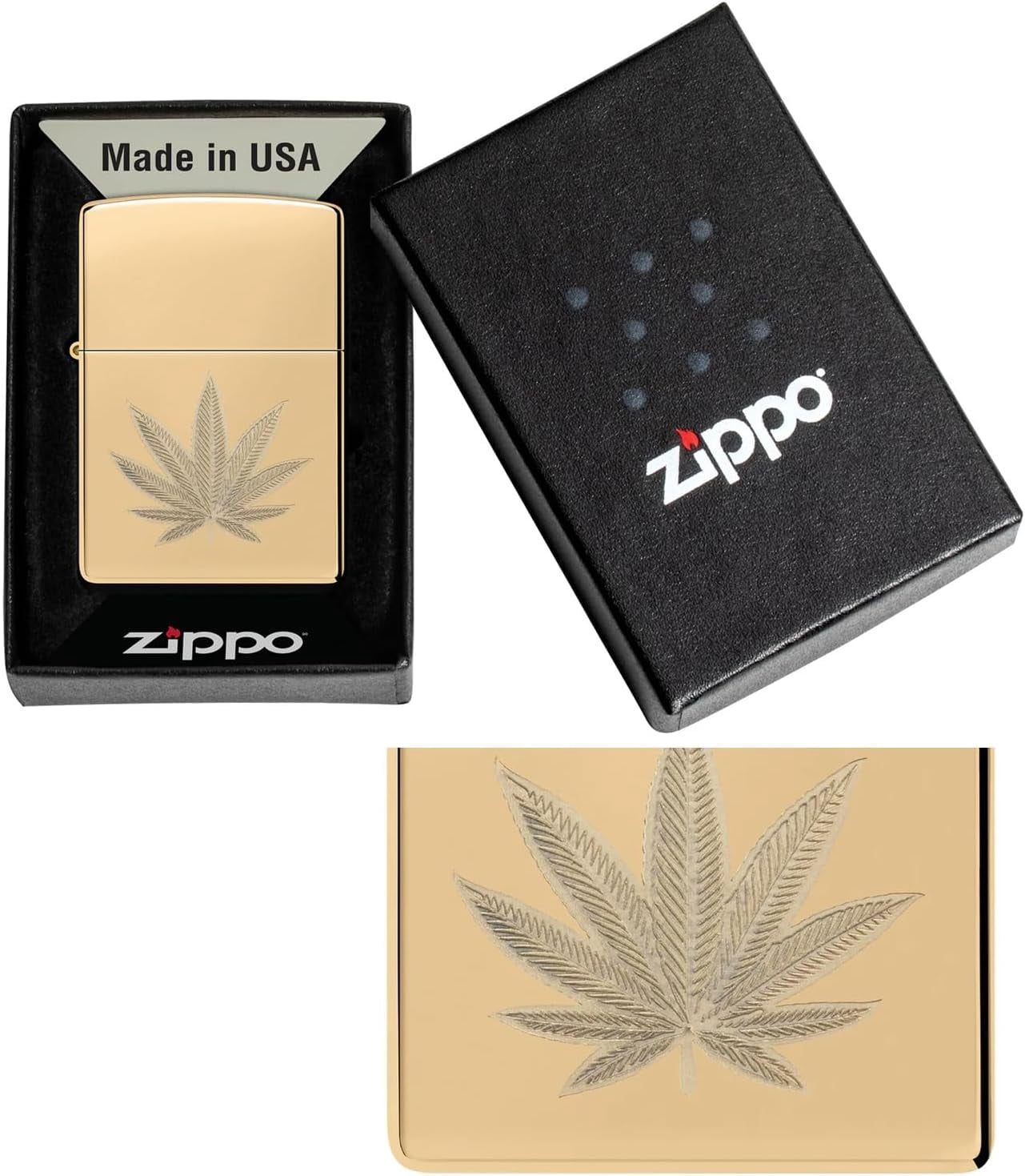Zippo Lighter - Customized Message on Polished Brass Leaf Pocket Lighter 46560