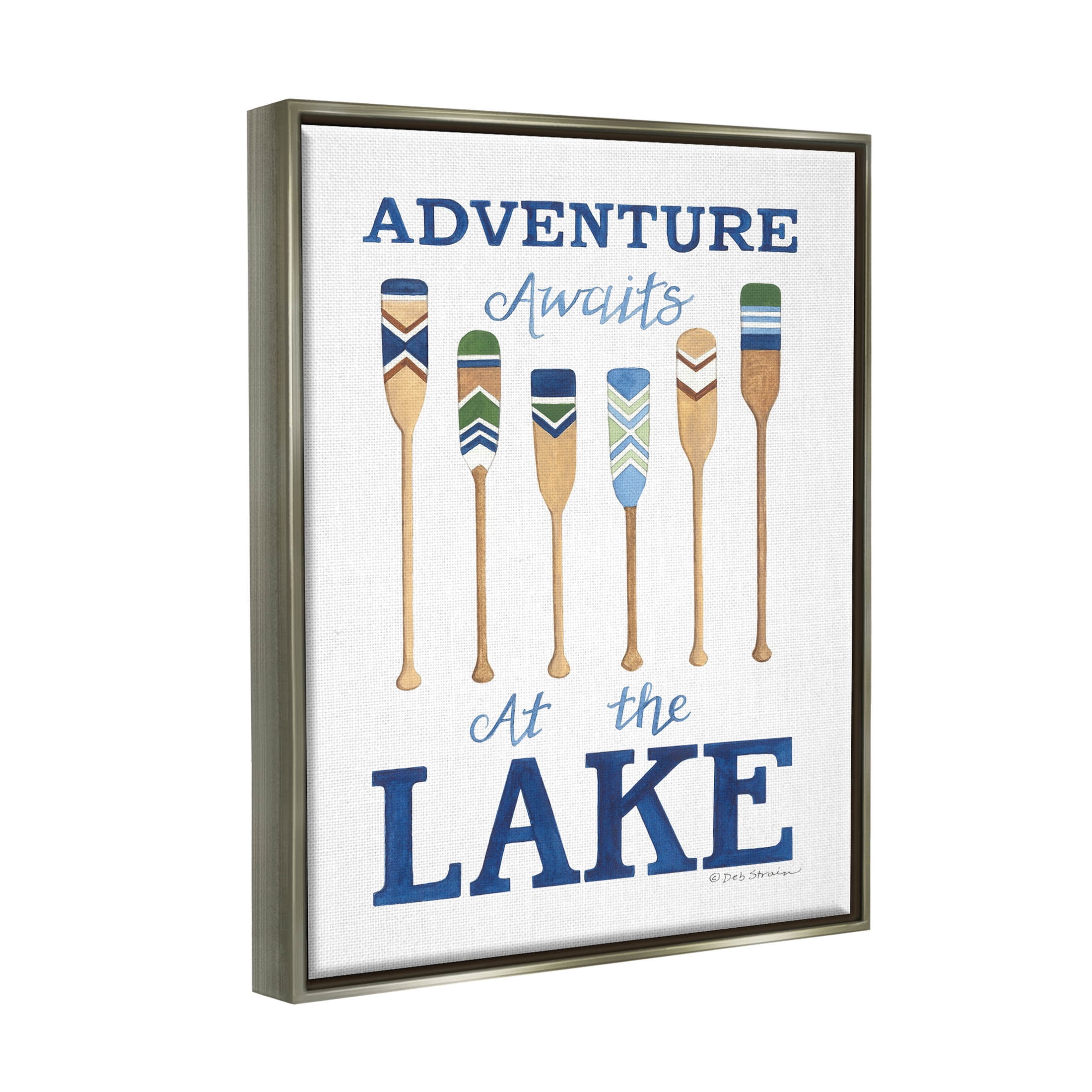 Adventure Awaits At Lake Oars Phrase Inspirational Graphic Art Luster Gray Framed Art Print Wall Art