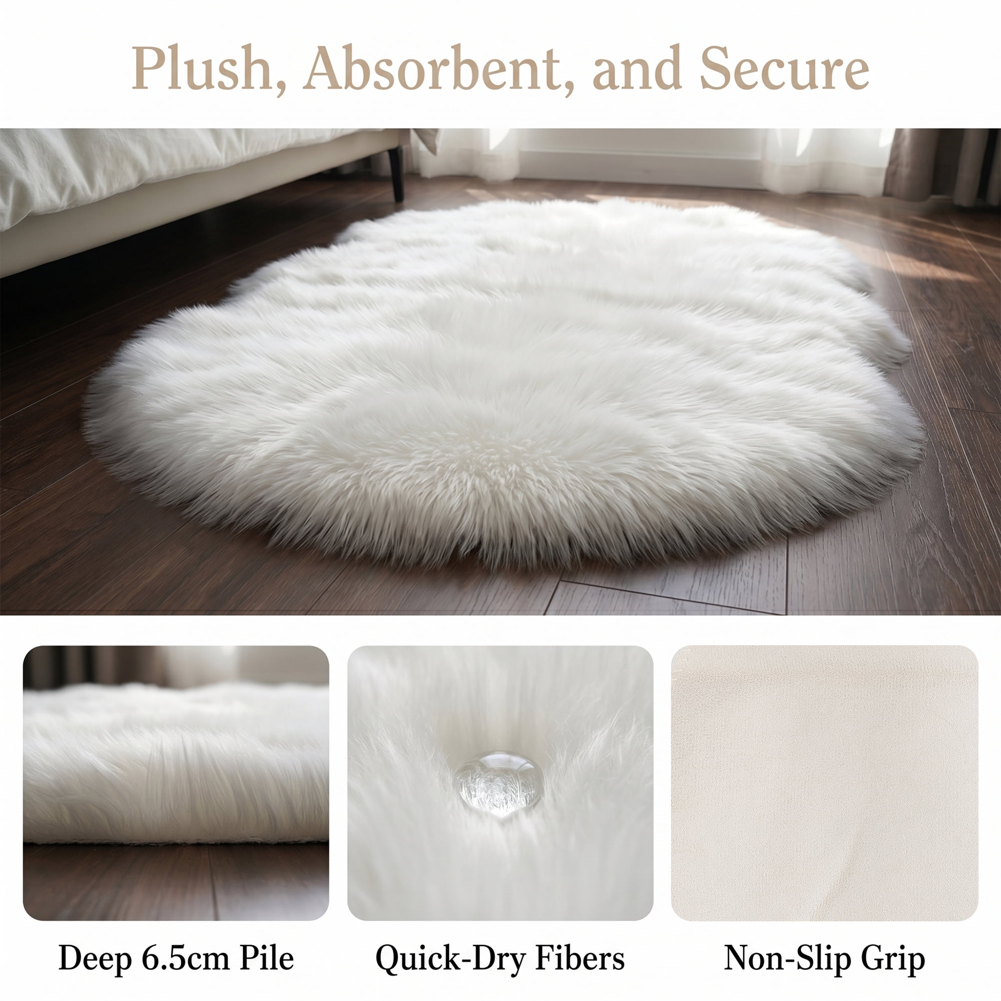 Unique Bargains Ultra Fluffy Bedroom Non Slip Fuzzy Shaggy Area Rug 35" x 24" White