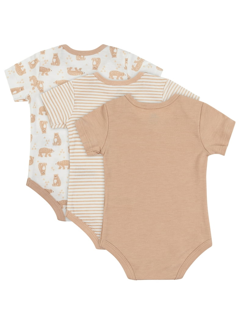 ♡BABY♡ Wonderluxe Baby Girls' Short Sleeve Bodysuits, 3-Pack, Sizes 0-3M