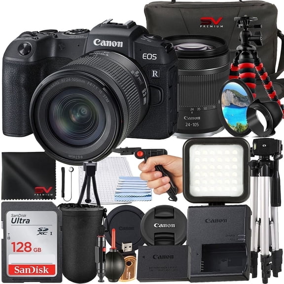 Canon EOS RP Mirrorless Camera with RF 24-105mm IS STM Lens   128GB Memory Card   Case   Tripod   SV Premium Accessory Bundle (International Version)