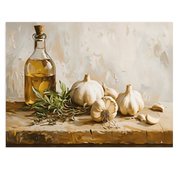 Potopok Vintage Garlic Herbs Kitchen Canvas Wall Art, Rustic Still Life Decor for Dining Room Living Room Home, 16x12 Inch