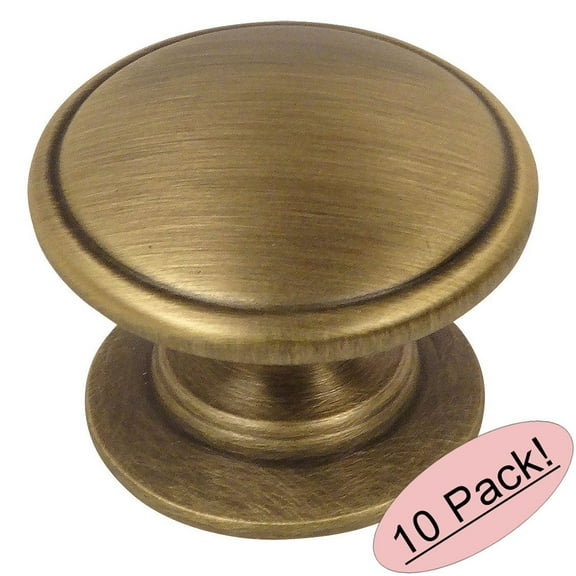 Cosmas 4702BAB Brushed Antique Brass Cabinet Hardware Round Knob - 1-1/4" Diameter - Wide Base - 10 Pack