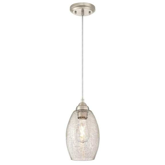 Westinghouse Mini Pendant Brushed Nickel Finish Clear Crackle Glass