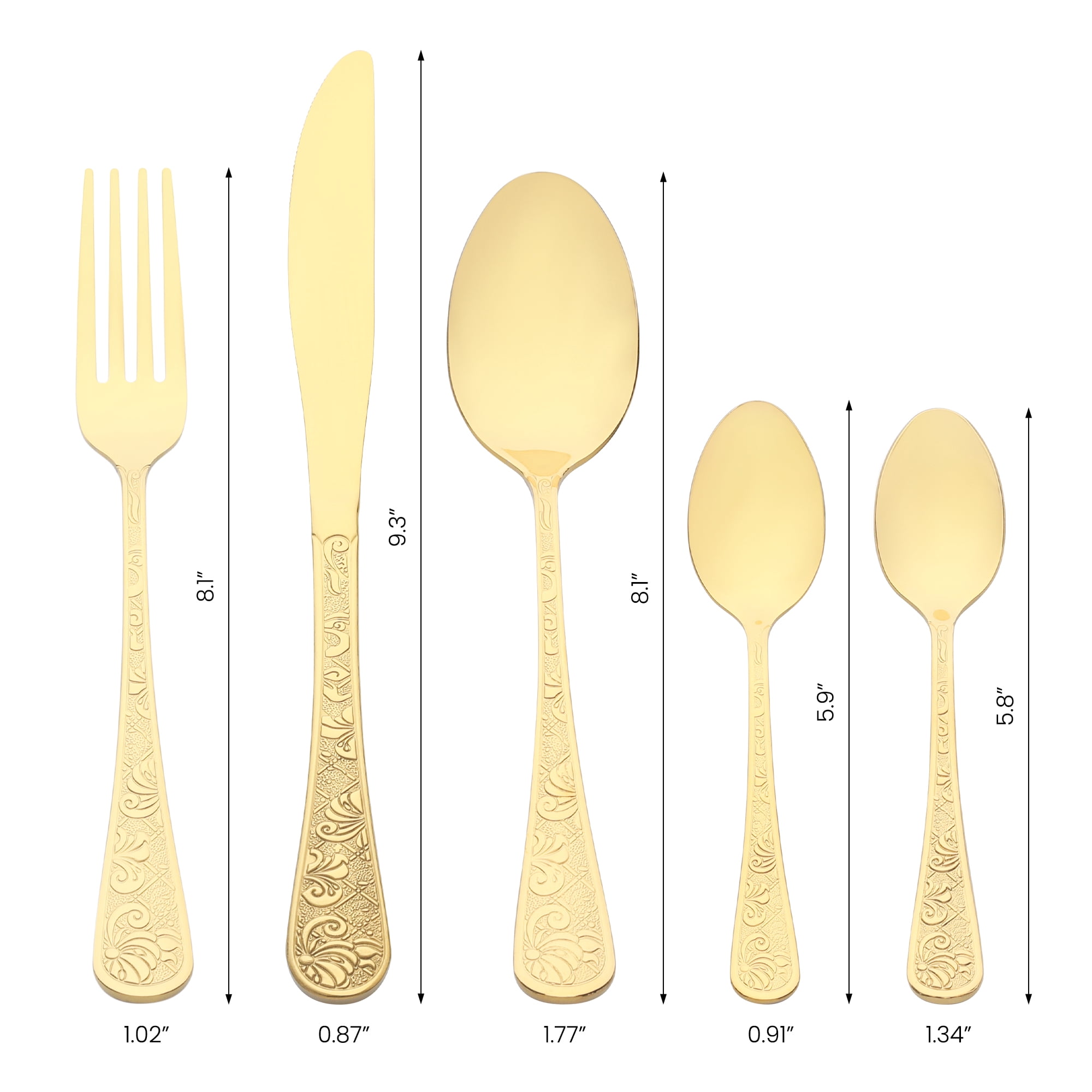 Unique Bargains 20 Piece Silverware Set Stainless Steel Floral Flatware Gold 20