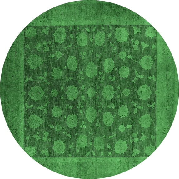 Ahgly Company Indoor Round Oriental Emerald Green Industrial Area Rugs, 7' Round