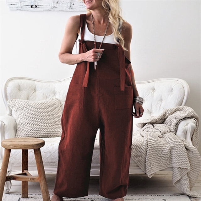 Gupgi Combinaison Sans Manches pour Femmes Combinaison Vintage à Jambes Larges