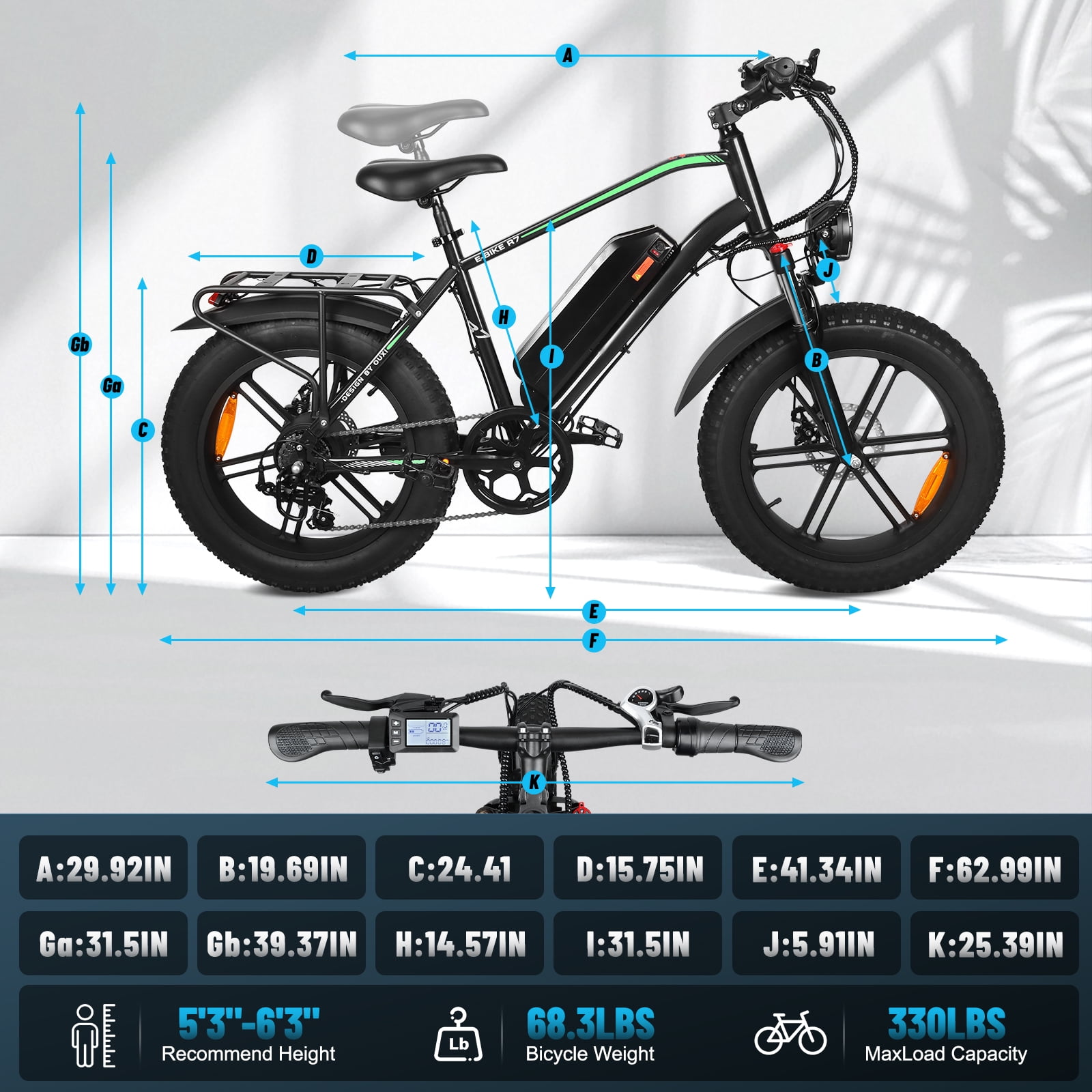 VTOKW Electric Bike for Adults, Peak 1000W Electric Bicycles for Adults, 20X4.0" Fat Tire Ebike, 48V/13AH Battery, 25MPH E-Mountain Bike, 7-Speed Front Suspension Ebike for Adults UL2849