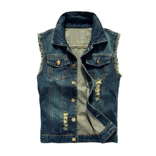 CVLIFE Veste à Simple Boutonnage pour Homme Gilet en Jean Vintage à Boutons Gilet en Denim de Travail Bleu Foncé TG