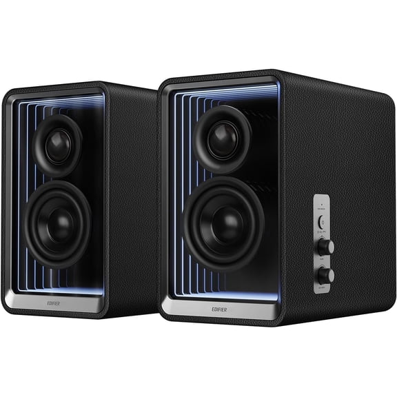 Restored Edifier QR65 Desktop Active Monitor with 2.75" Long-Throw Aluminum Diaphragm mid-Low Drivers, Hi-Res Audio, Brilliant Light Effects, 70W Output Power Bluetooth Speakers with Stands