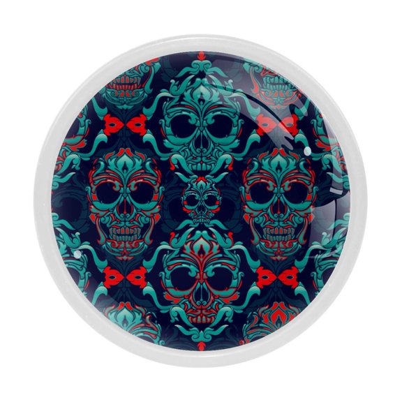 4 Pcs Skull Knobs for Kitchen Cabinet Cupboard Dresser Bookcase Drawer Pulls Handles Round Home Decor
