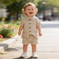 thumbnail image 2 of HAYIMI Toddler Boys Girls Short Sleeve Casual Gentleman Tops Solid Color Shirts T Shirt Shorts Outfit Sets Versatile Clothes Sets, 2 of 8