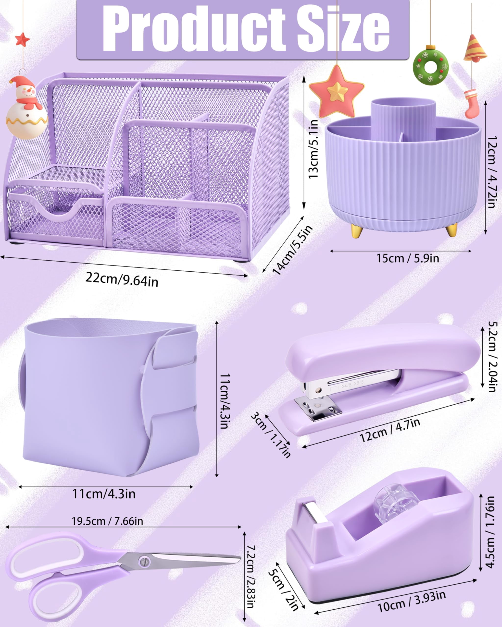21pcs Purple Desk Organizers And Accessories With Mesh Organizer 360°rotating Pen Holder A Lot Of Office Supplies Beautifully Presented In Gift Box