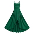 thumbnail image 4 of Byoo Girls Party Dress Solid Color Satin High-Low Ruched Bodice Maxi Dress Versatile Spaghetti Strap Gown,Green, 4 of 7