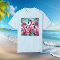 thumbnail image 2 of Summer Flamingos Cheering Palms Beach Unique Unisex Garment-Dyed T-shirt, 2 of 8