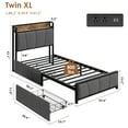 thumbnail image 3 of GloryStar Bed Frame with Built-in USB Charging Station and 2 Storage Drawers, Linen Upholstered Platform, Noise-Free Metal Support, No Box Spring Needed, Easy Assembly, 3 of 7