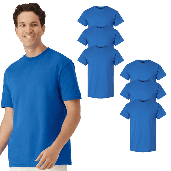 Gildan Light Cotton Men's Short Sleeve T-Shirt, Classic Fit 6 Pack Royal Crewneck Tee Bulk, L