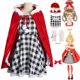 thumbnail image 2 of Disfraz de Cindy Lou Who para cosplay, capa con capucha roja, vestido a cuadros, peluca trenzada verde, disfraz de monstruo para cosplay, atuendo navideño para mujeres y niñas, 2 of 5