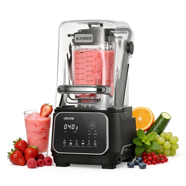 VEVOR Blender, 68 oz Professional Countertop Blenders with Shield, 2200W 26000RPM Kitchen Food Processor Combo, Self-Cleaning, Speed Adjustable, 6 Preset Menu, Black