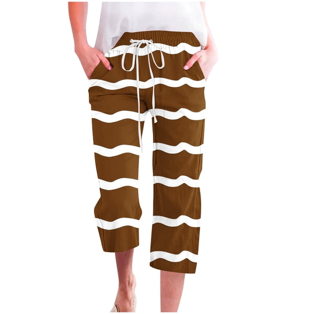 Pantalones Casuales de Mujer de Impresión Floral Cintura Elástica Suelta, Pantalones de Pierna Ancha Recta con Bolsillos