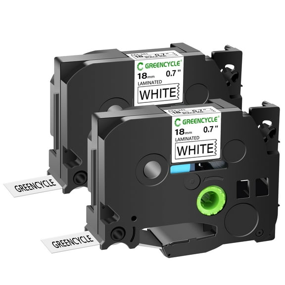 GREENCYCLE 2PK Compatible for Brother P-touch Black on White 18mm TZ TZe TZe-241 TZ-241 TZe241 TZ241 Laminated Label Tape