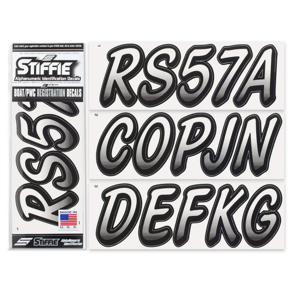 STIFFIE Whipline Transparent Clear / Black 3" Alpha-Numeric Identification Custom Kit Registration Numbers & Letters Marine Stickers Decals for Boats & Personal Watercraft PWC