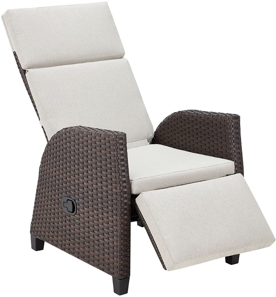 Mellcom Outdoor Adjustable Wicker Recliner Chair for Garden ,Brown