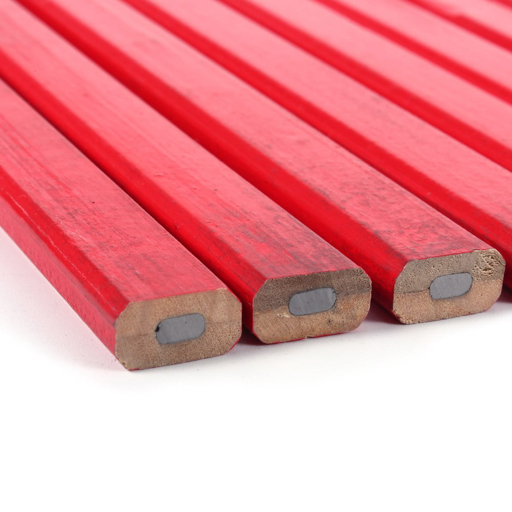 10Pcs Flat Shape Carpenter Pencils Black/Red Lead For Woodwork Builder Marking 