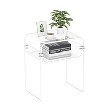 VEVOR Acrylic Side Table, 2 Tiers Clear Bedside Table with Storage Shelf, Modern Rectangle Acrylic End Desk, Transparent Thick Nightstand for Bedroom, Living Room, Study, 11.8 x 15.7 x 19.7in (Clear)