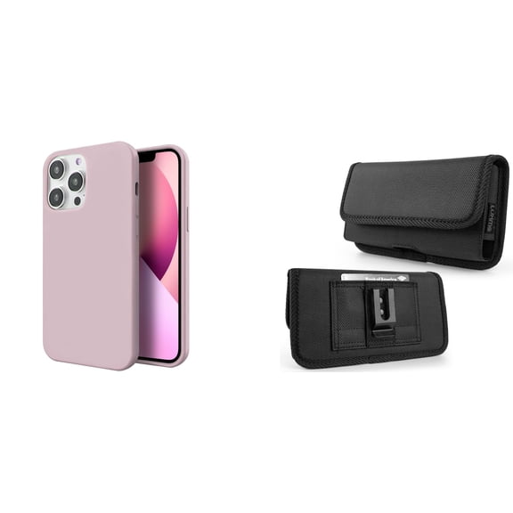 Slim Silicone Case and Belt Holster Pouch for iPhone 14 Pro Max - Pink