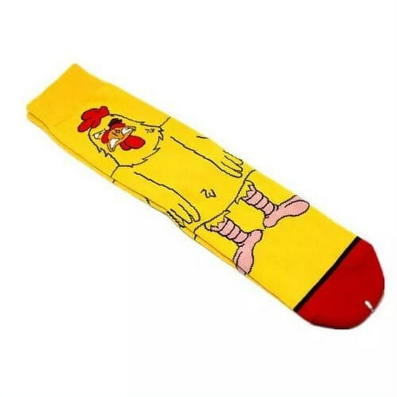 Chicken Cartoon Socks, Fun Novelty Mens/Womens Crew Character Socks Yellow/Red