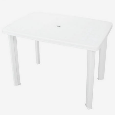 Plastic Patio Table Inlife Outdoor Dining Table with Umbrella Hole Rectangular White 39.8 x26.8 x28.3