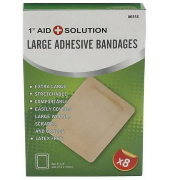 8pc Jumbo Adhesive Bandages 3" X 4" Inches Extra Large Comfortable