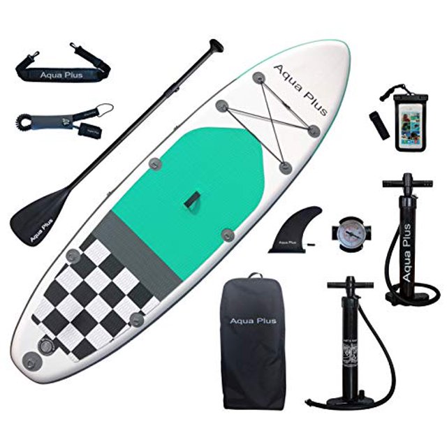 Aqua Plus 6inches Thick Inflatable SUP for All Skill Levels Stand Up Paddle Board,Paddle,Double Action Pump,ISUP Travel Backpack, Leash,Shoulder Strap,Youth,Adult Inflatable Paddle Board