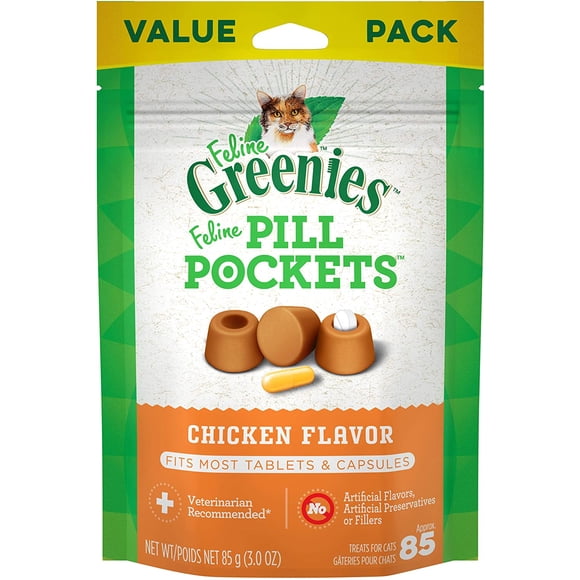 Pastilleros para Píldoras para Gato Hecho de Ingredientes Naturales 85 Unidades Sabor Pollo Greenies GPG-3370